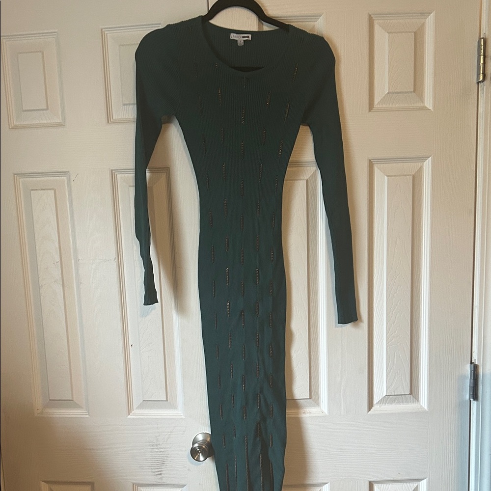 Fashion Nova Teal Ribbed Midi Dress